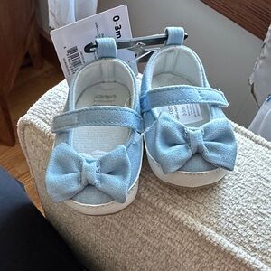 Carter's Light Blue Bow Mary Jane Baby Walker Shoes